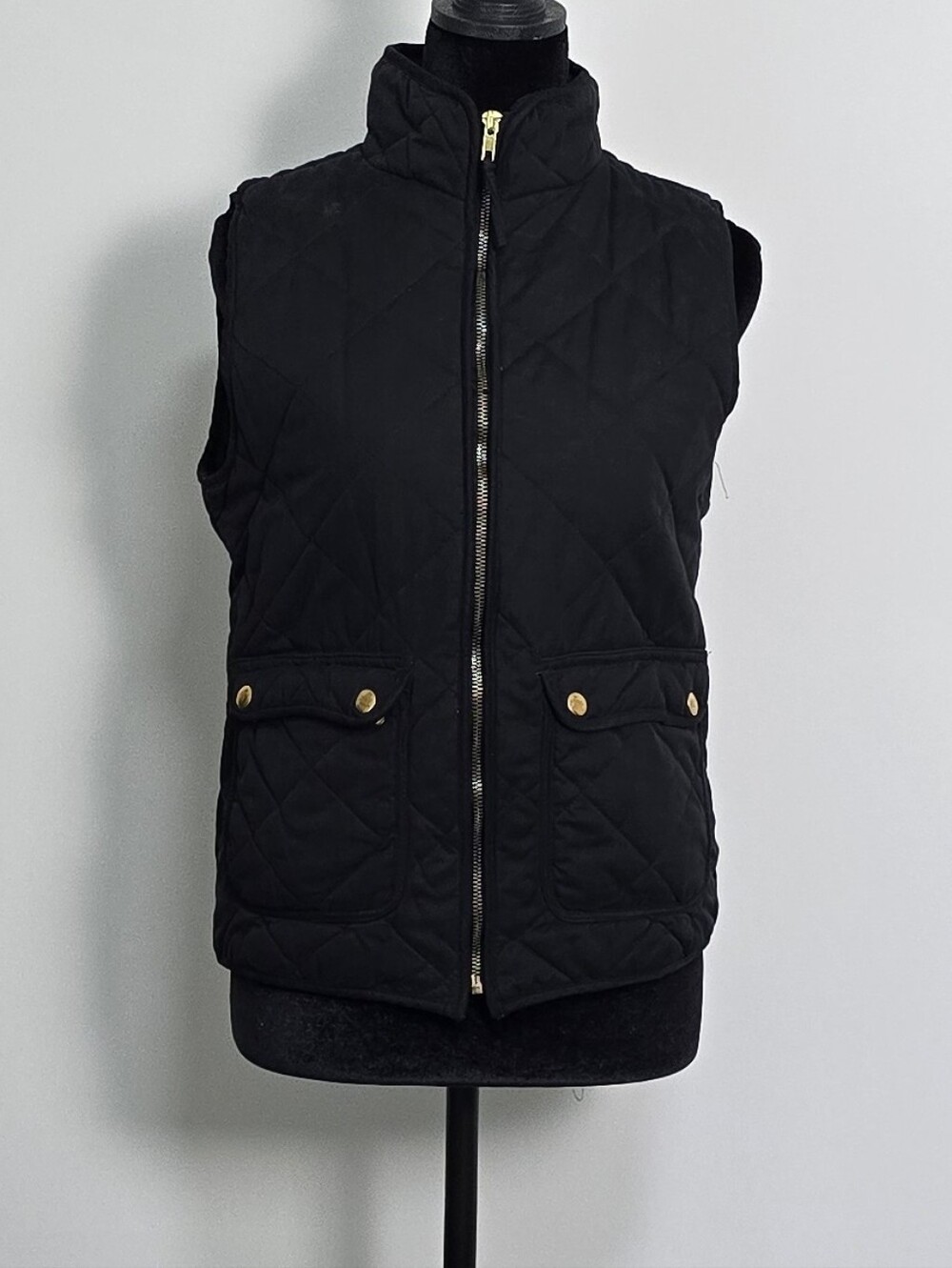 Blue Rain Black Quilted Sleeveless Vest with Gold-Tone Hardware